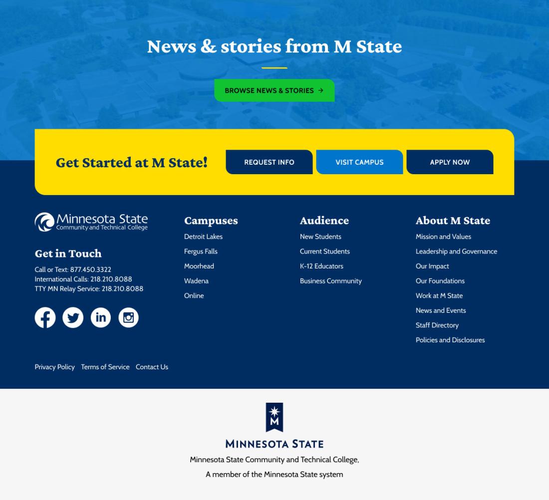 screenshot of the MState website footer