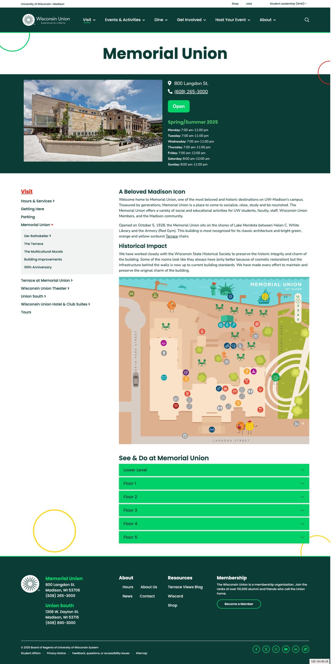 Memorial union landing page